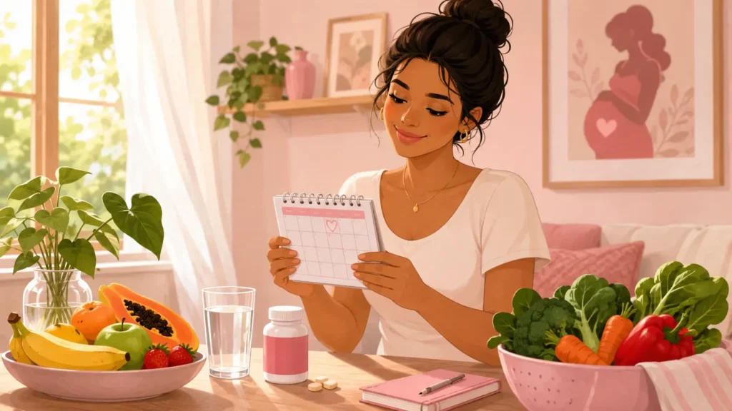 1 Semana de Gravidez: O Que Está Acontecendo Com Você Agora 1 Mulher na semana 1 de gravidez se preparando para engravidar