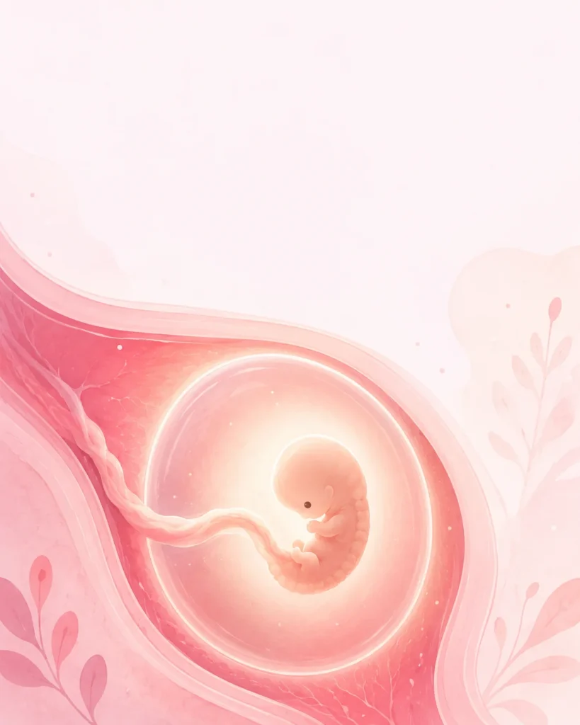 Ilustração do desenvolvimento do bebê com 5 semanas de gravidez, do tamanho de uma semente de gergelim